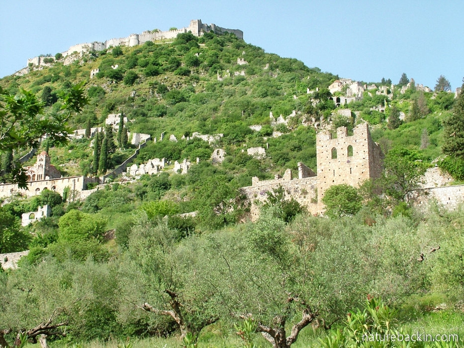 View of the old Byzantine site of Mystras, Greece